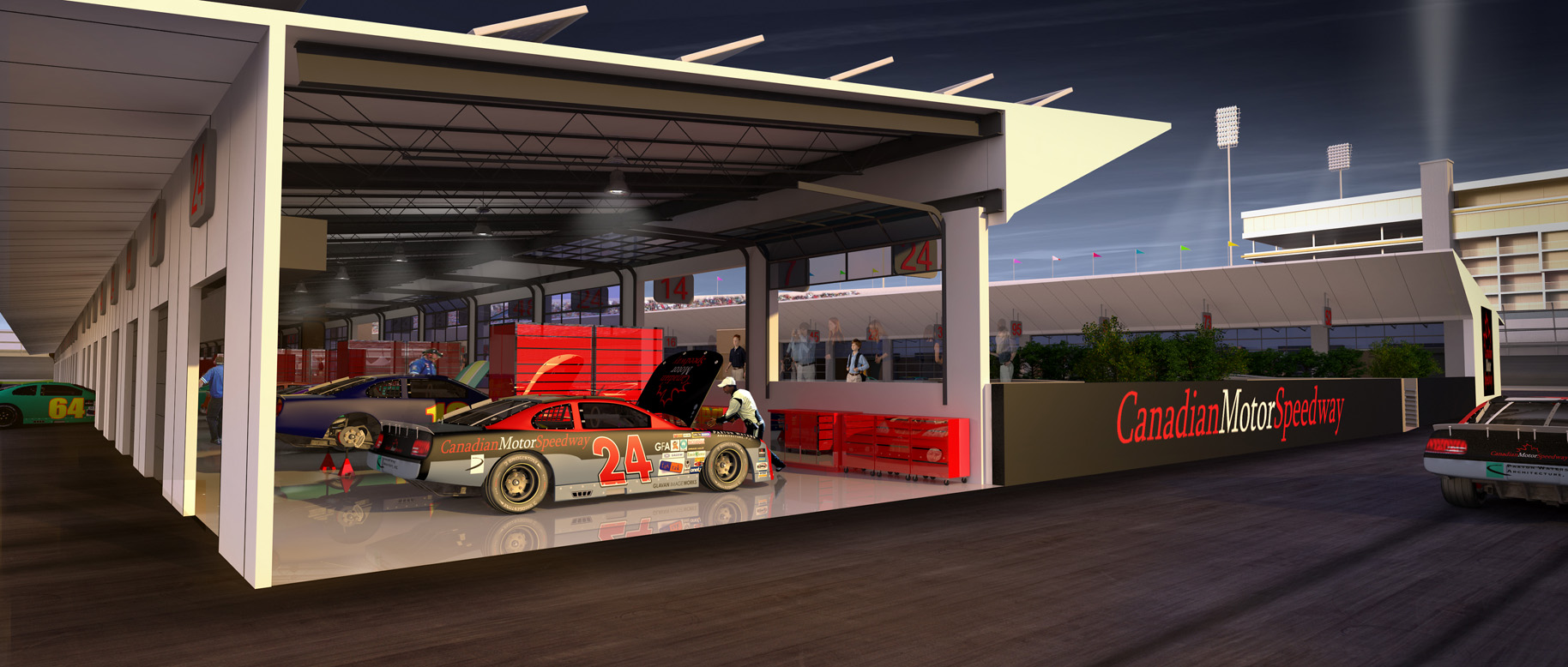Render of race garage